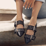 Point-Toe Ballerina with 2 Straps Black