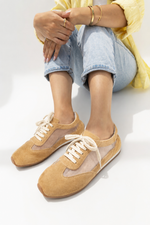 Beige Mesh Lace-Up Sneakers