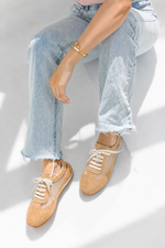Beige Mesh Lace-Up Sneakers