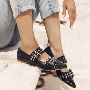 Point-Toe Ballerina with 2 Straps Black