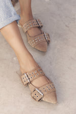 Point-Toe Mules with 2 Buckled Strap Beige