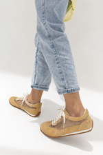 Beige Mesh Lace-Up Sneakers