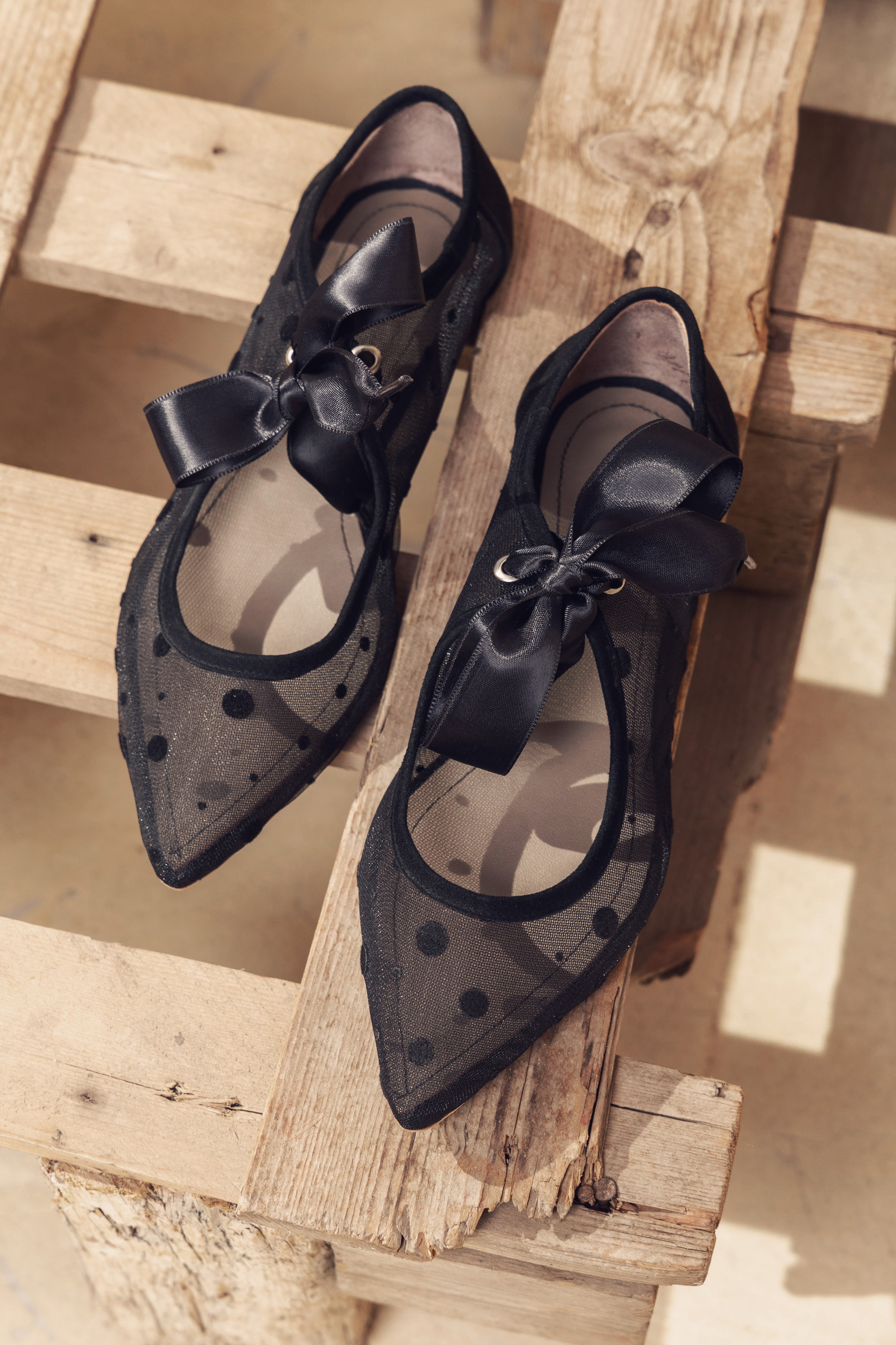 Midnight Dots Mesh Ballerinas