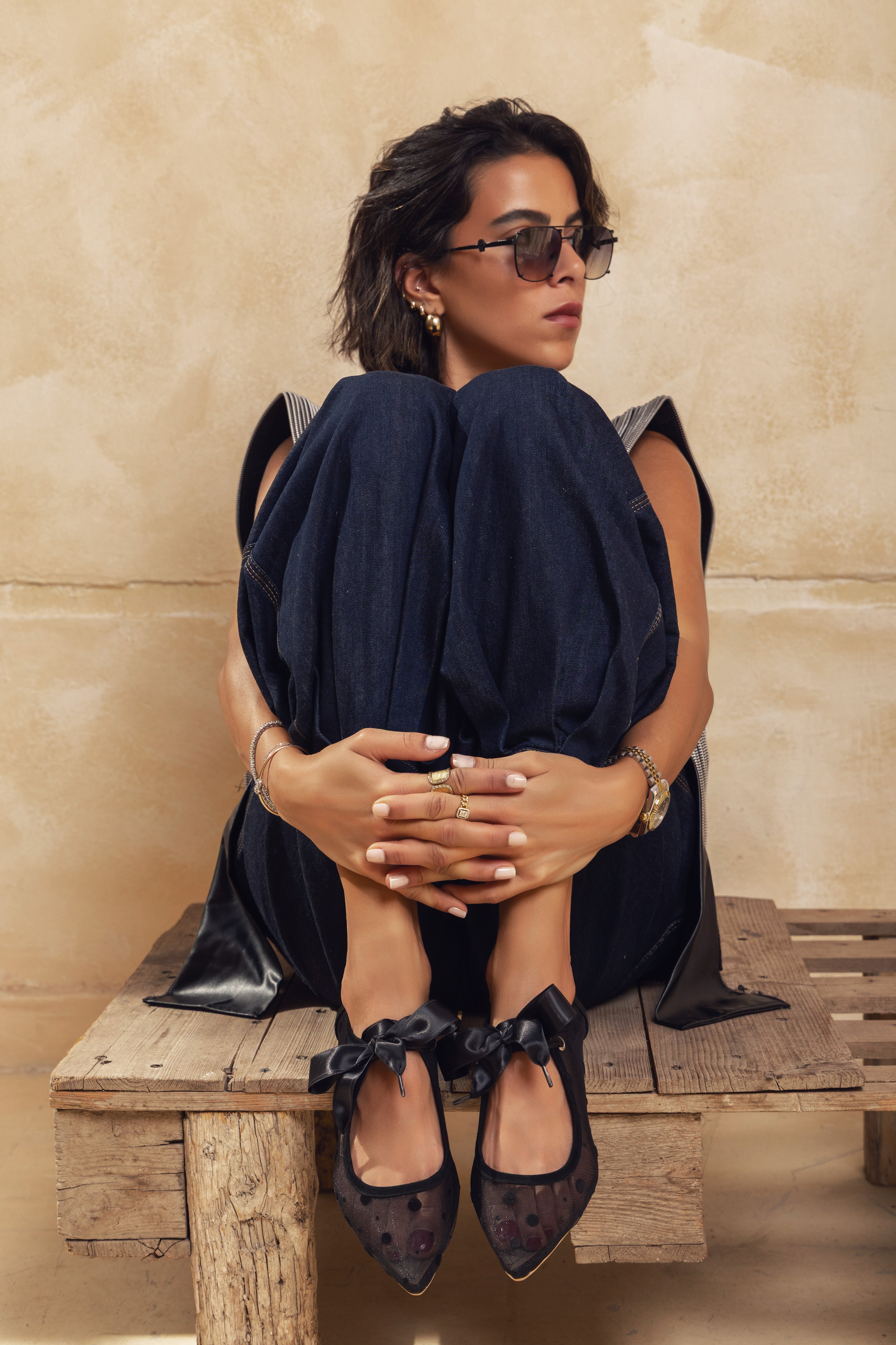 Midnight Dots Mesh Ballerinas