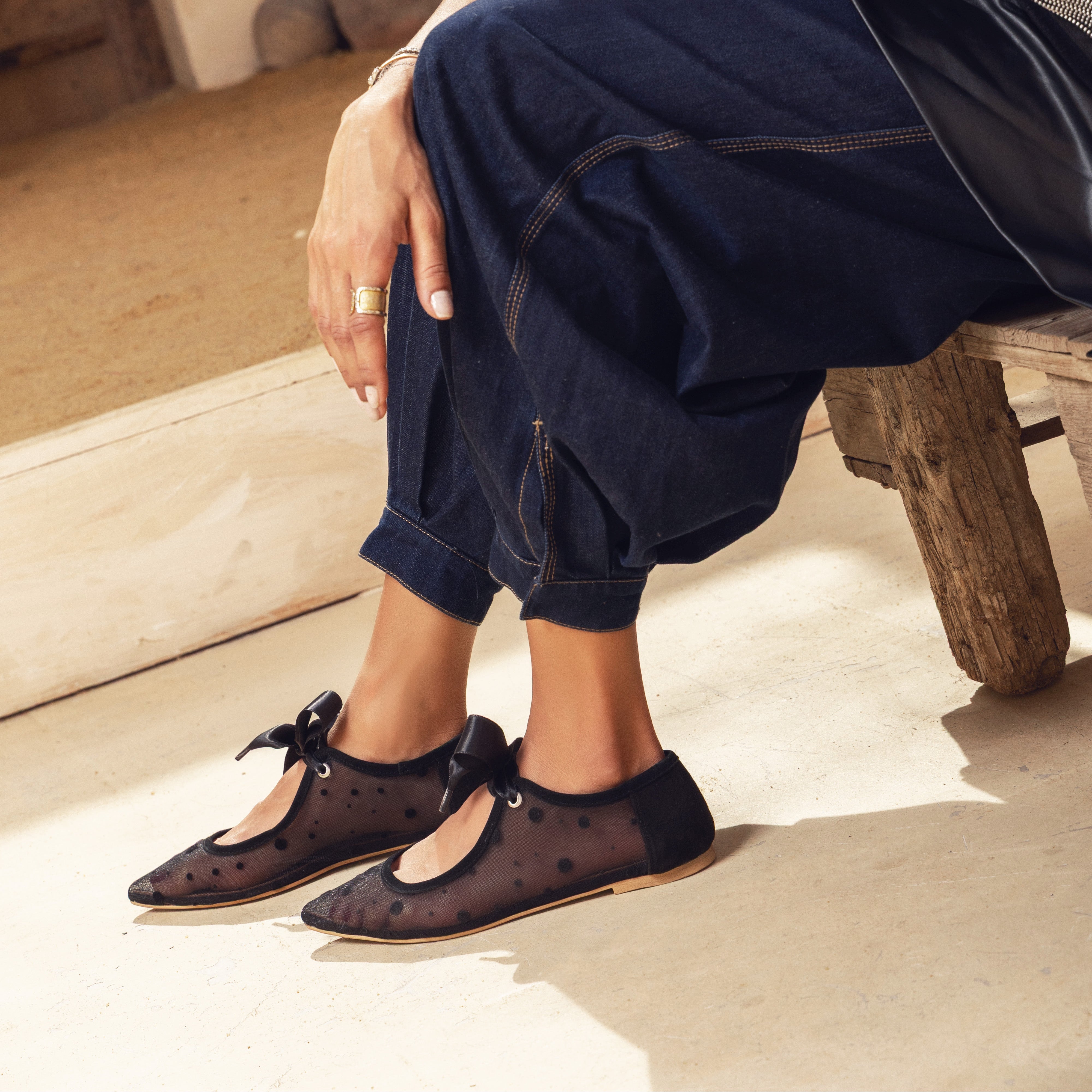 Midnight Dots Mesh Ballerinas