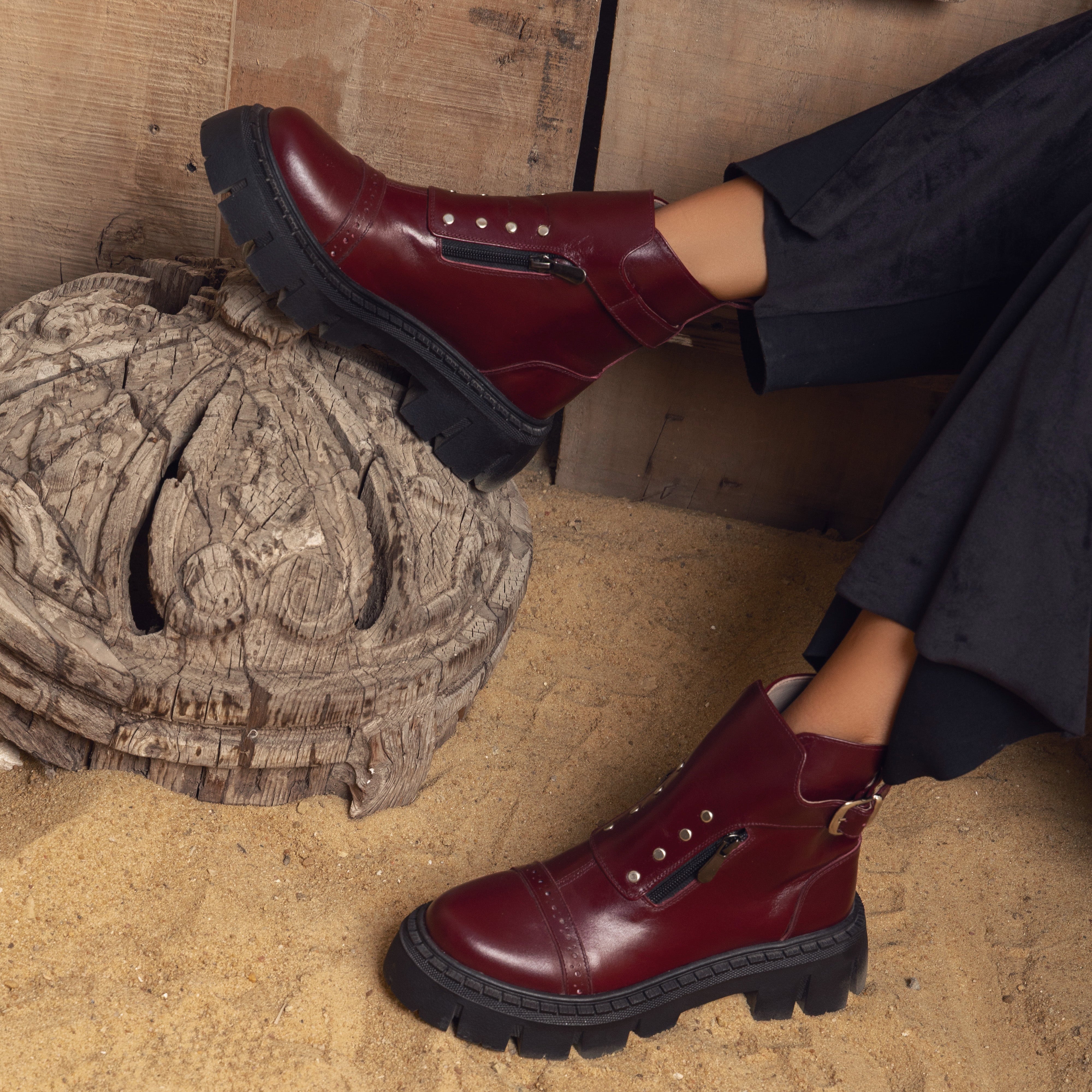Crimson Edge Burgundy Chunky Boots