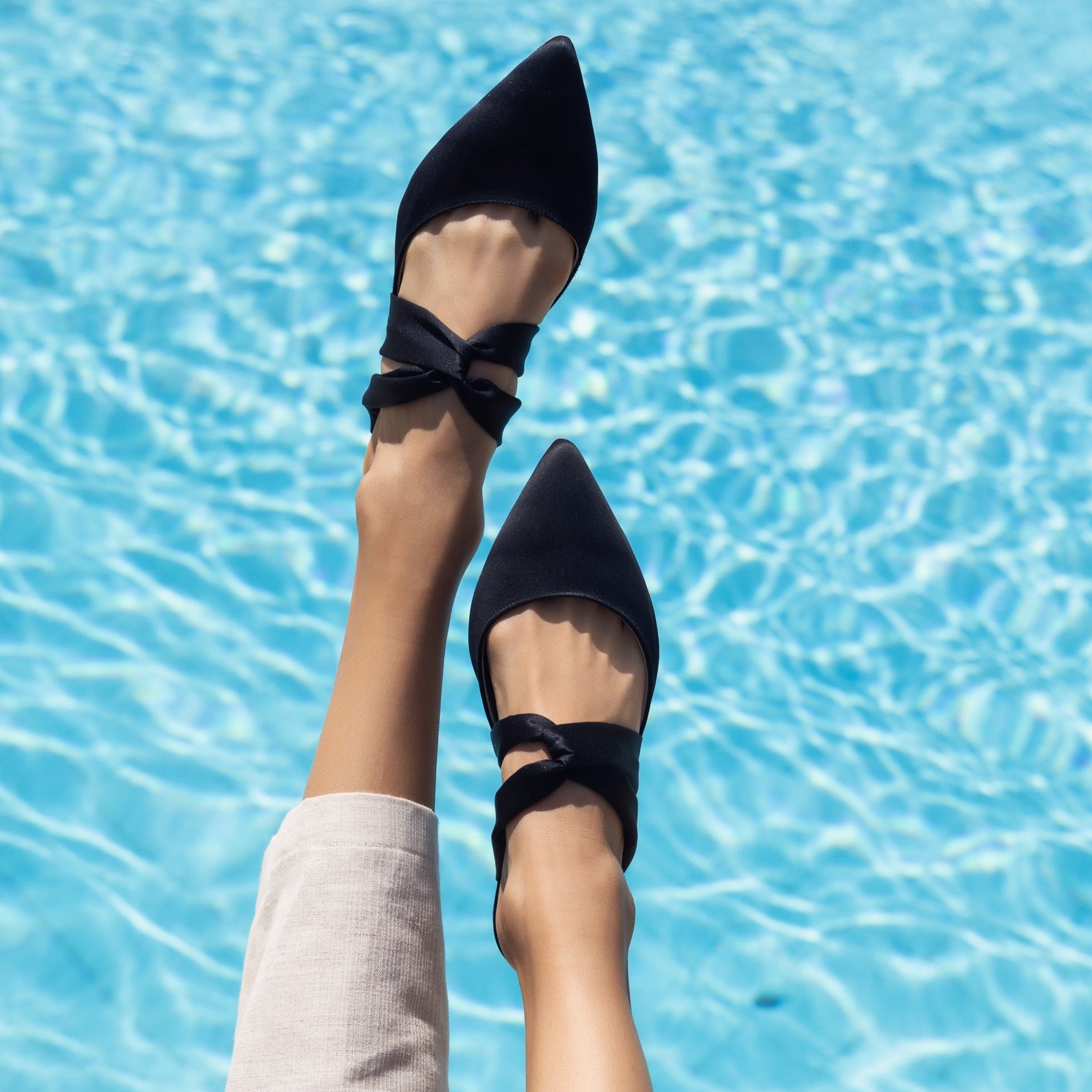 Knot Satin Mule Black