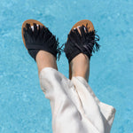Criss-Cross Slippers With Fringes Black