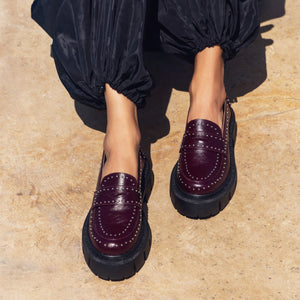 Studded Loafers Burgundy