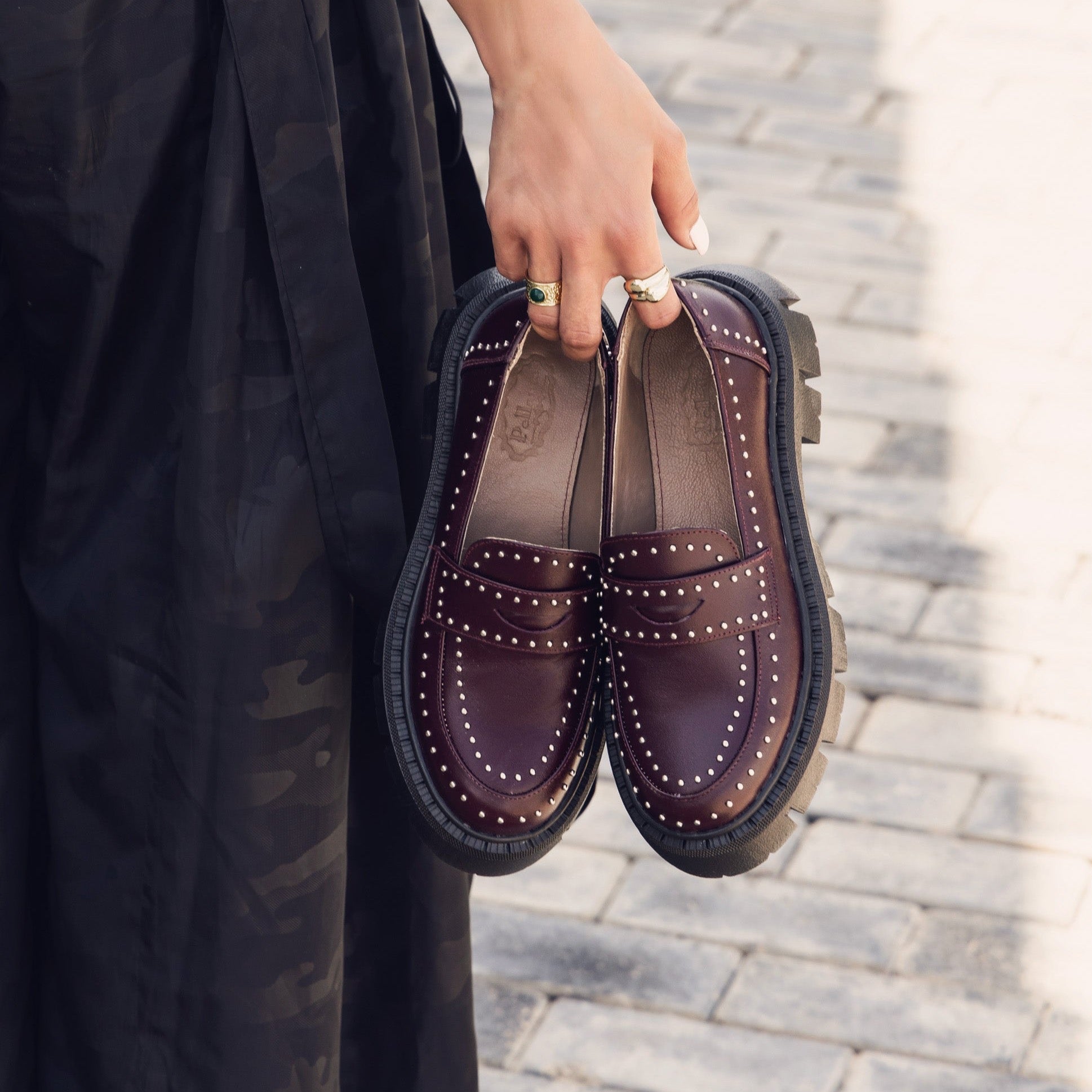 Studded Loafers Burgundy