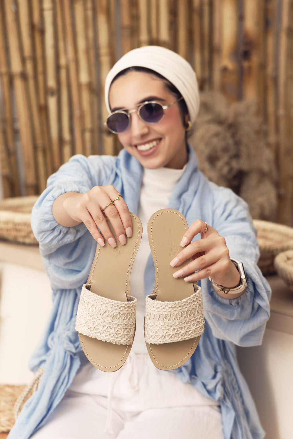 Net Beige Slippers