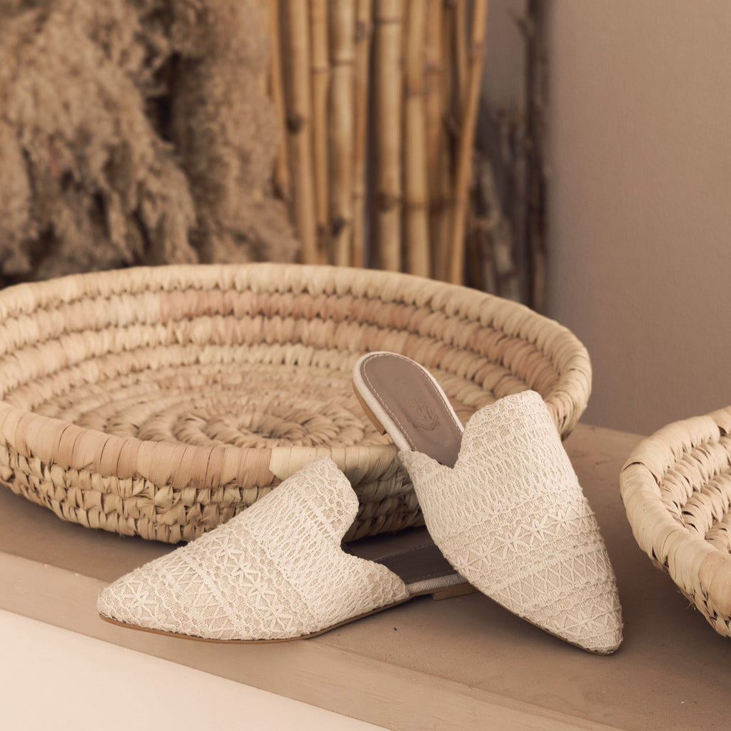 Net Beige Mules