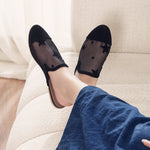 Rounded Mesh Black Mules with Velvet Stars
