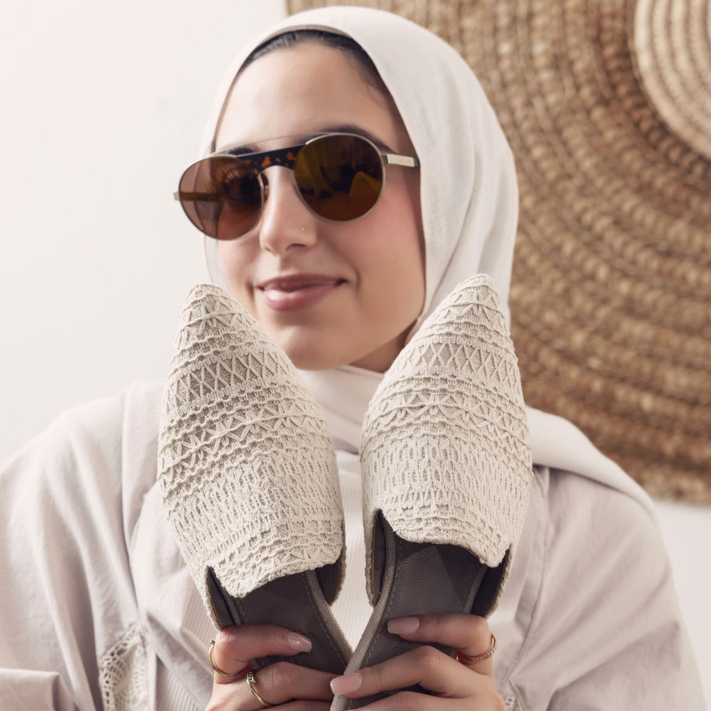 Net Beige Mules