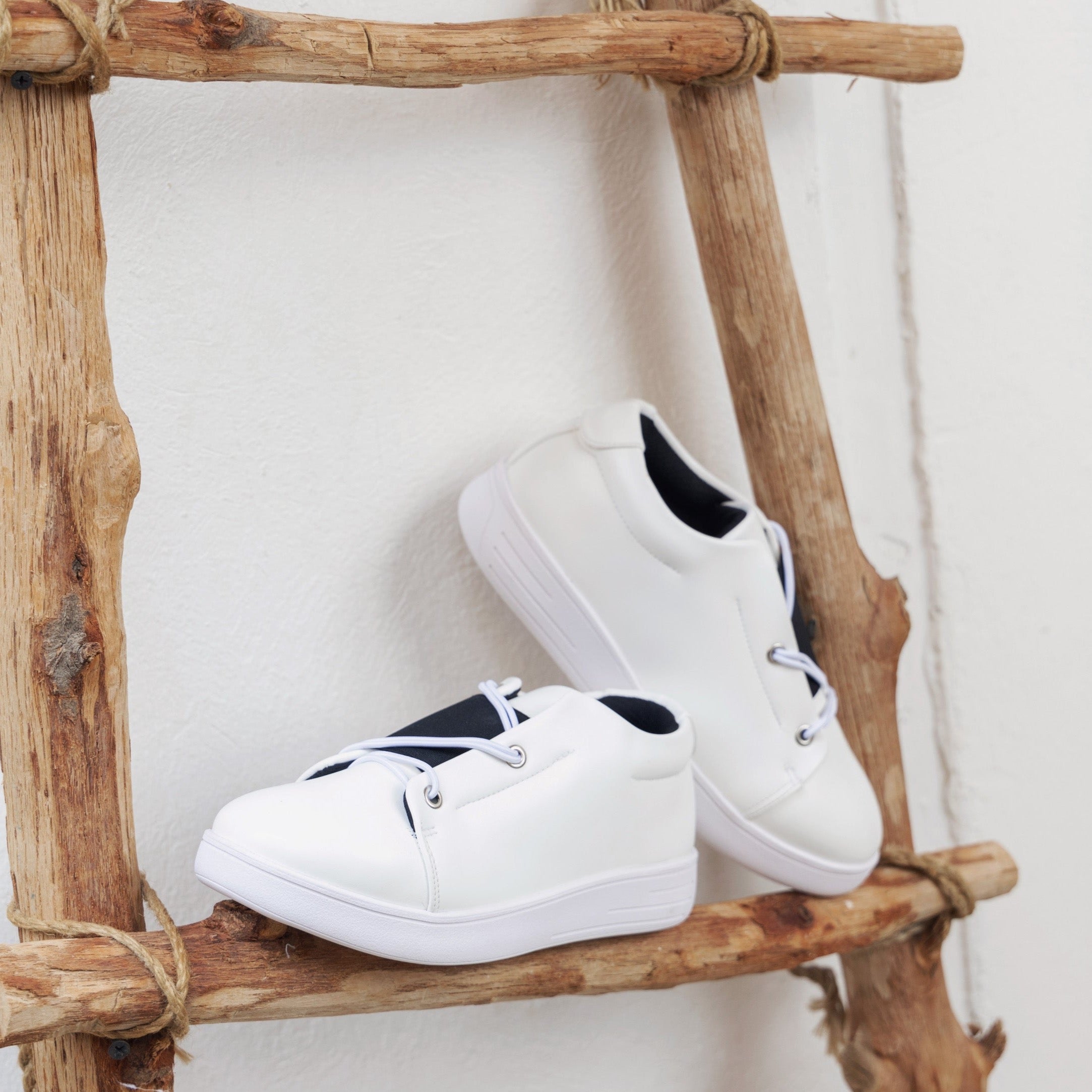 White Sneakers with Black Band