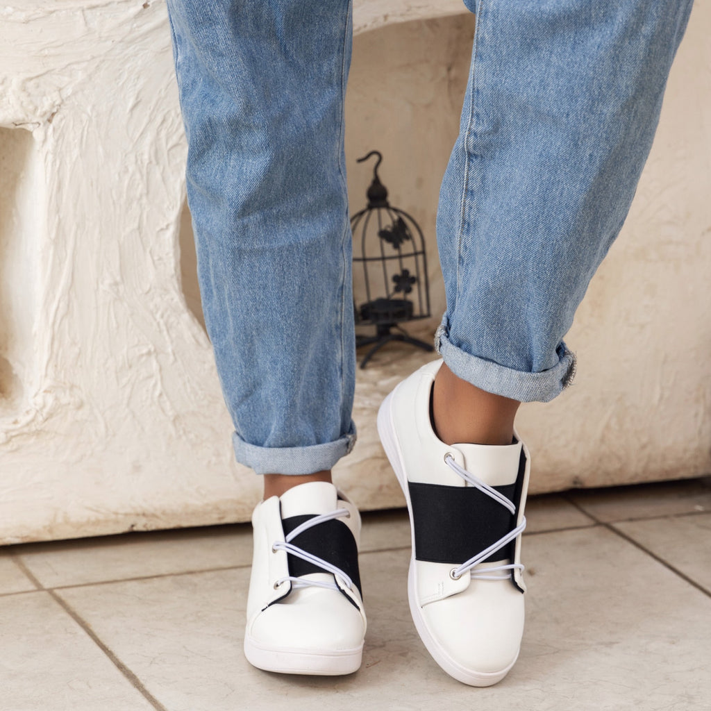 White Sneakers with Black Band