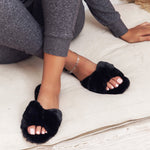 Fluffy Black Home Slippers