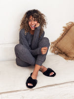 Fluffy Black Home Slippers