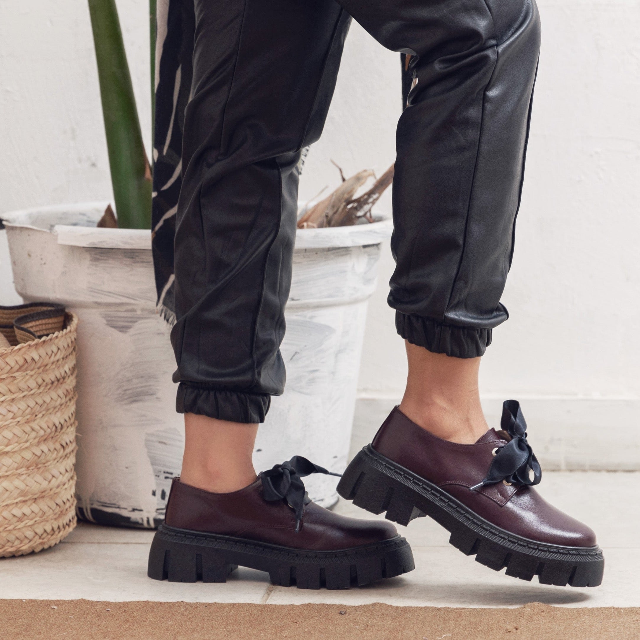 Lace-Up Chunky Sole Burgundy Shoes