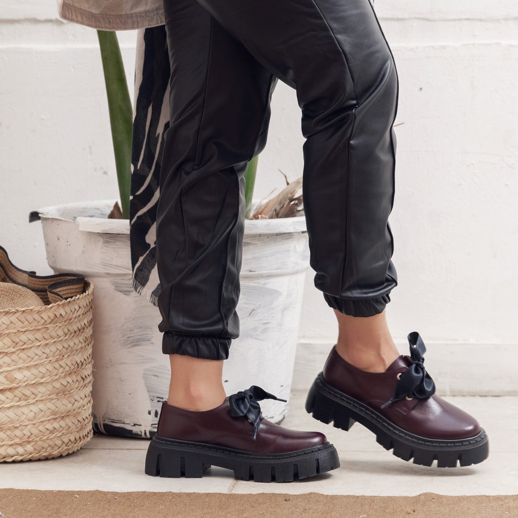 Lace-Up Chunky Sole Burgundy Shoes