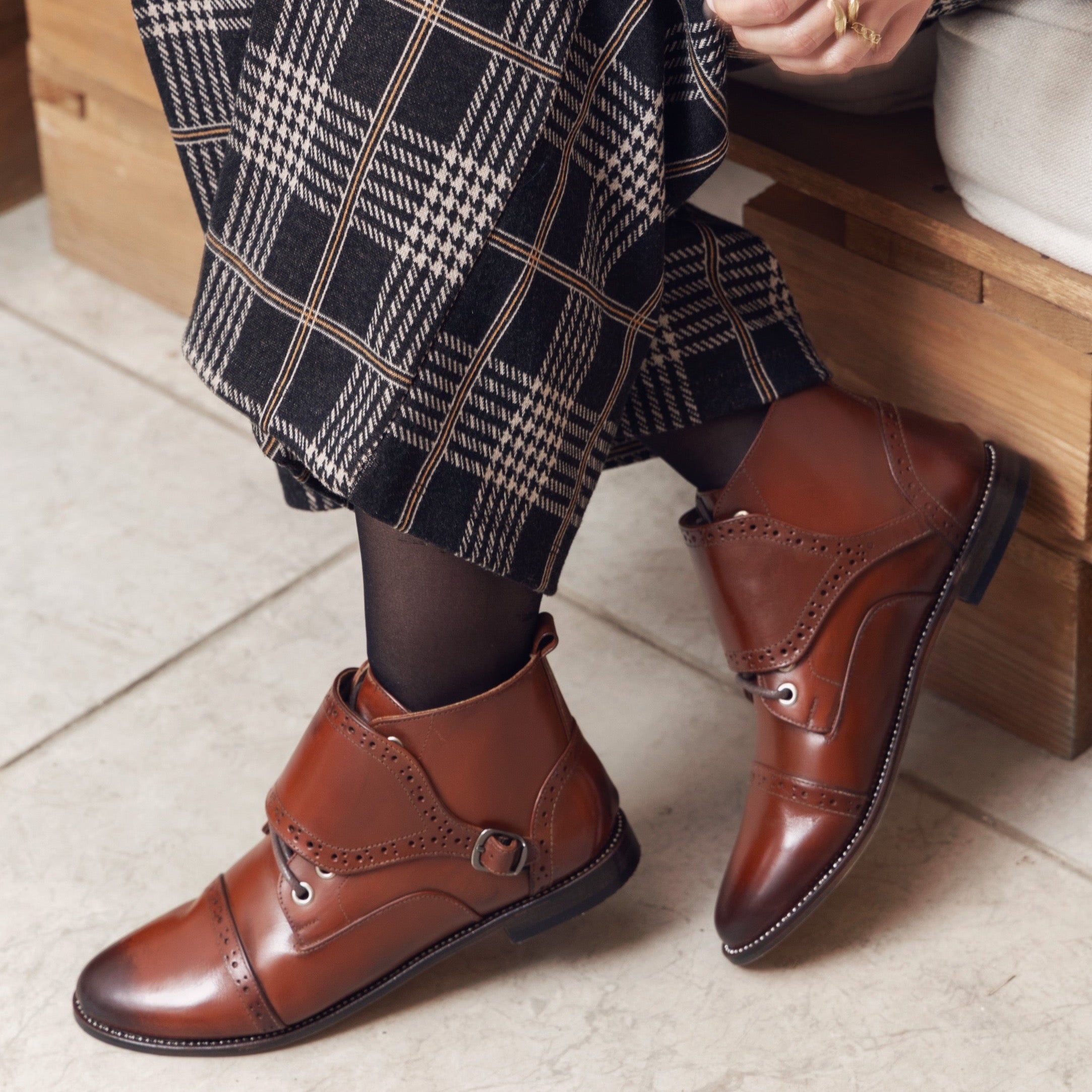 Brogue Buckled Strap Camel