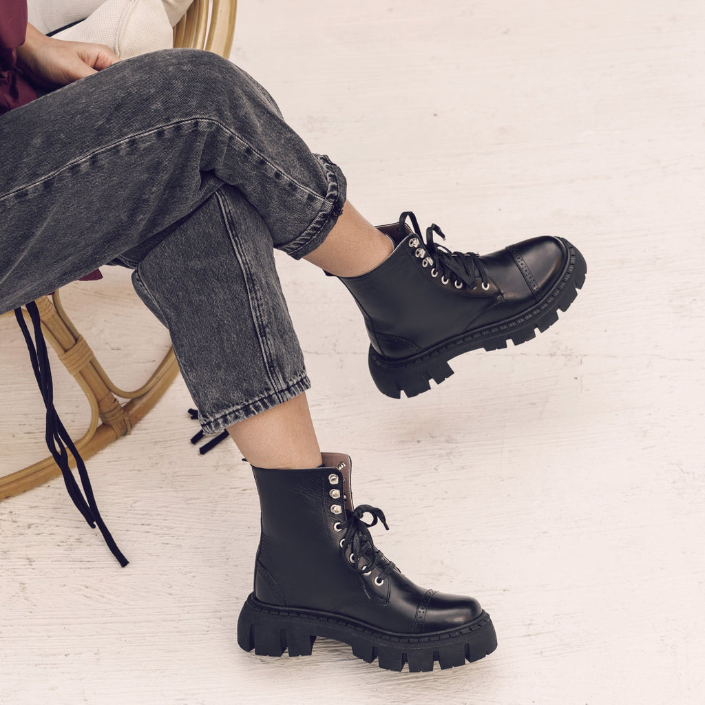 Chunky Combat Boots in Black