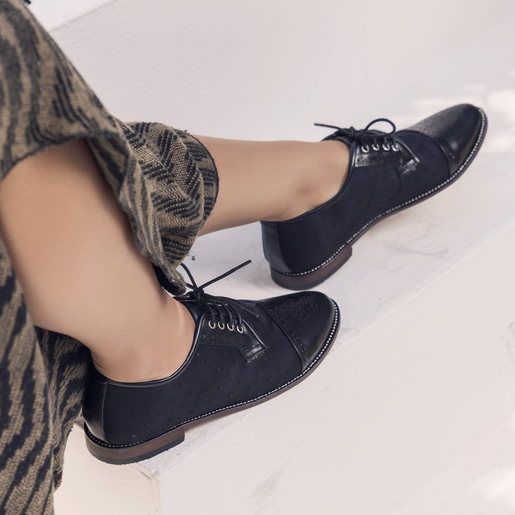 Black Oxfords with Dotted Tulle