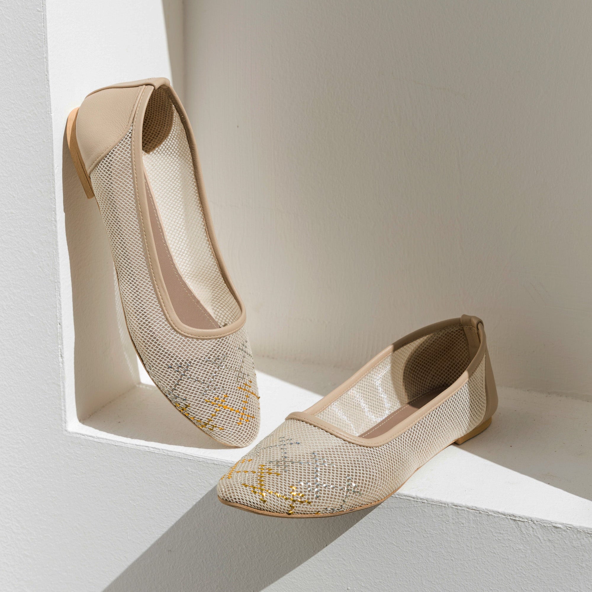 Mesh Tally Ballerinas Beige