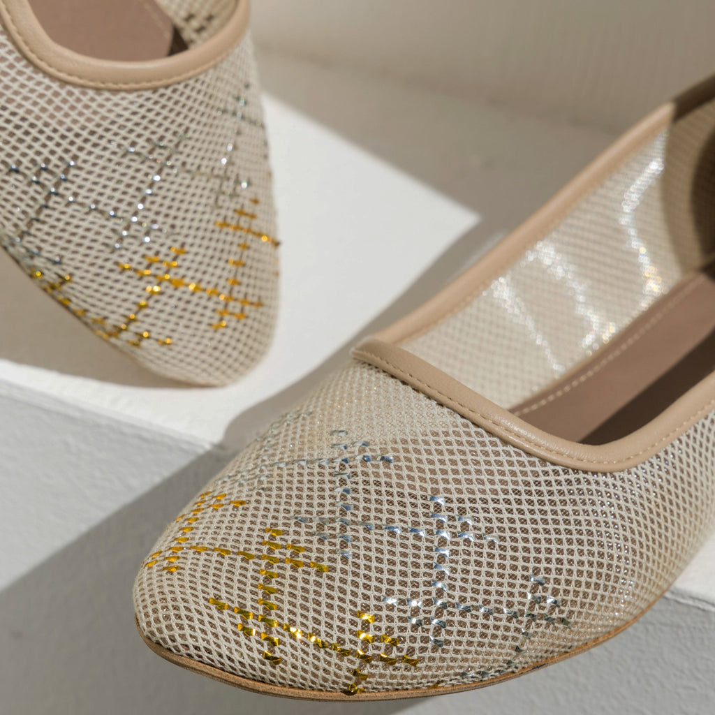 Mesh Tally Ballerinas Beige