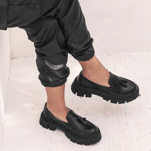 Tasseled Loafers Black Leather