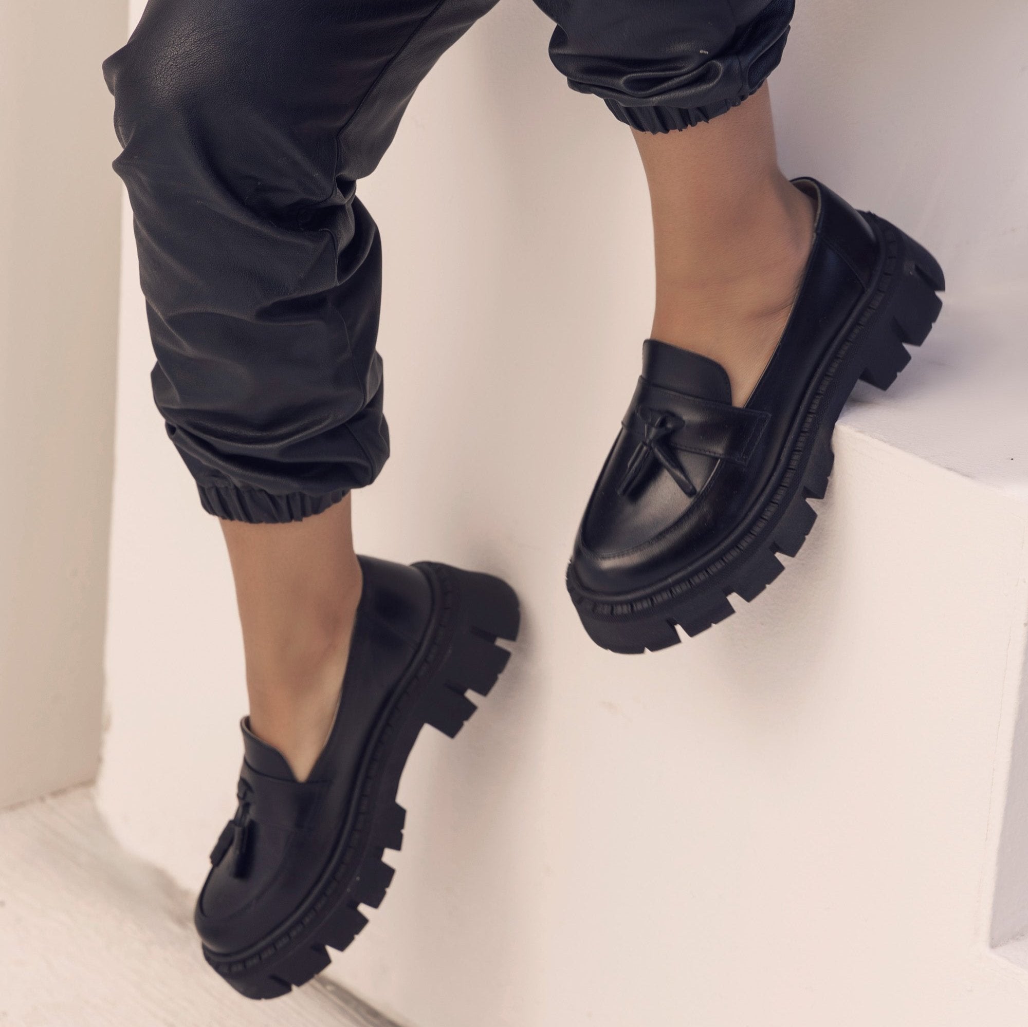 Tasseled Loafers Black Leather