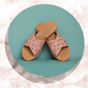 Criss-Cross Studded Slippers  Pink