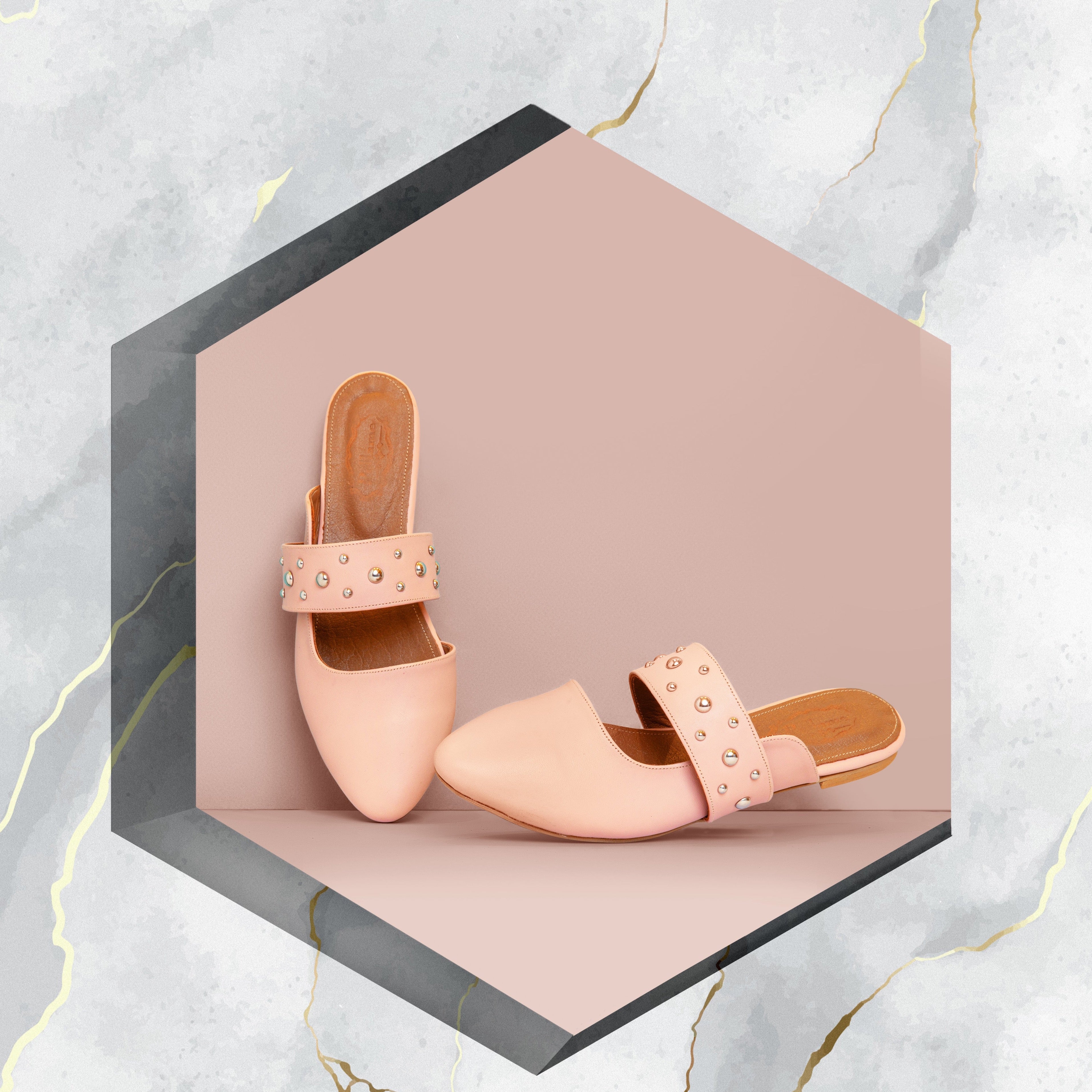 Studded Strap Pink Mules
