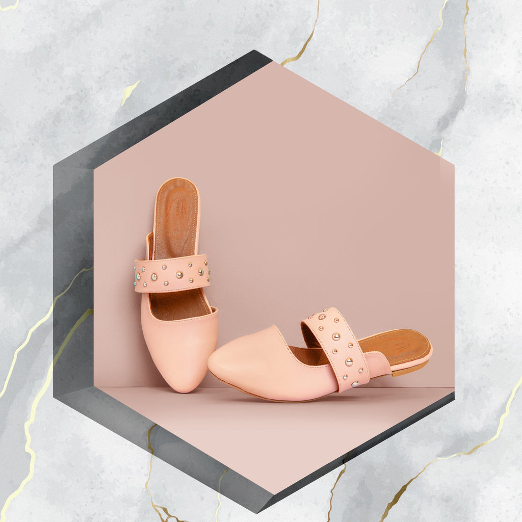 Studded Strap Pink Mules