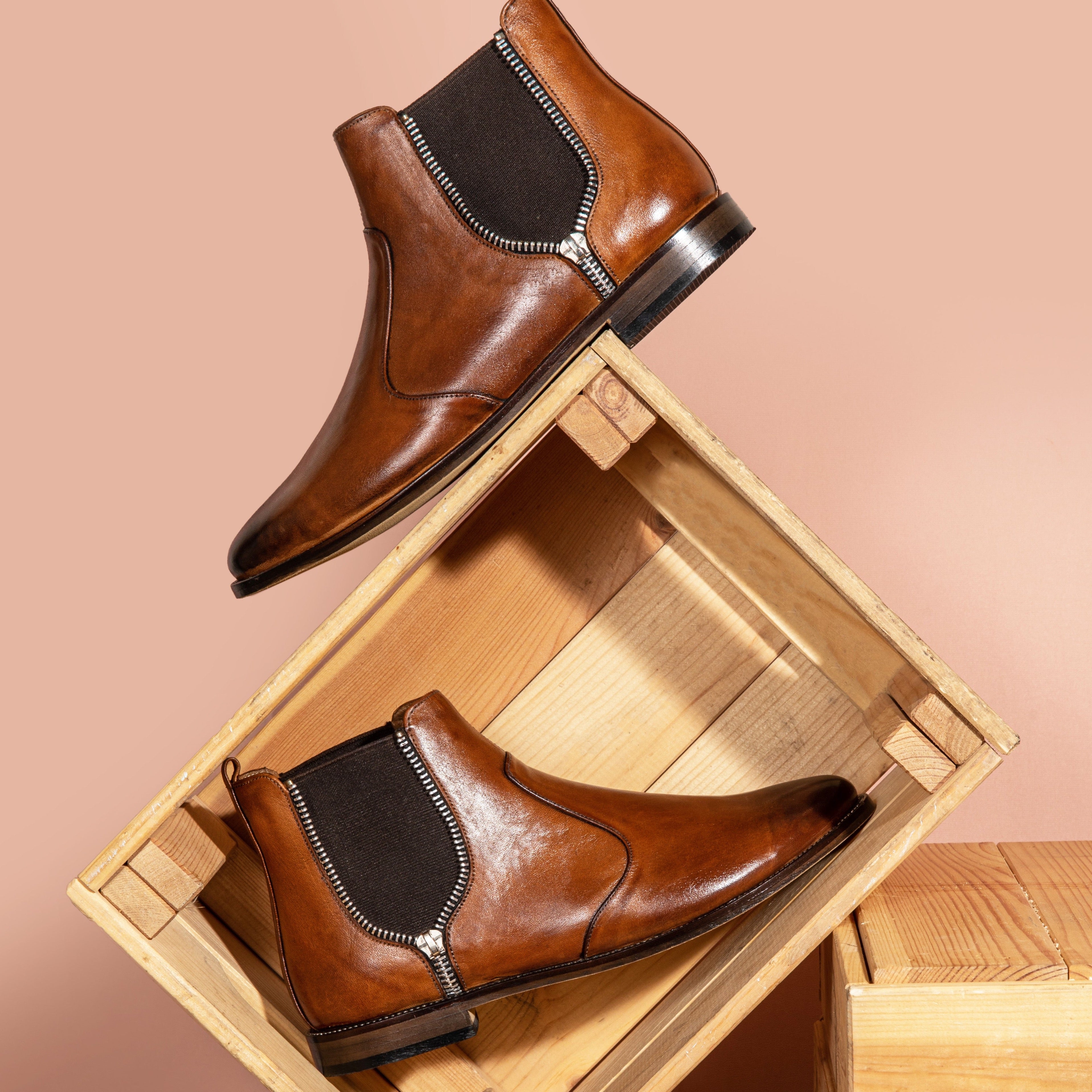 Zipper Chelsea Boots Camel
