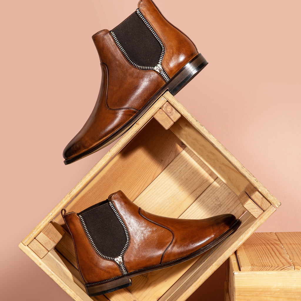 Zipper Chelsea Boots Camel