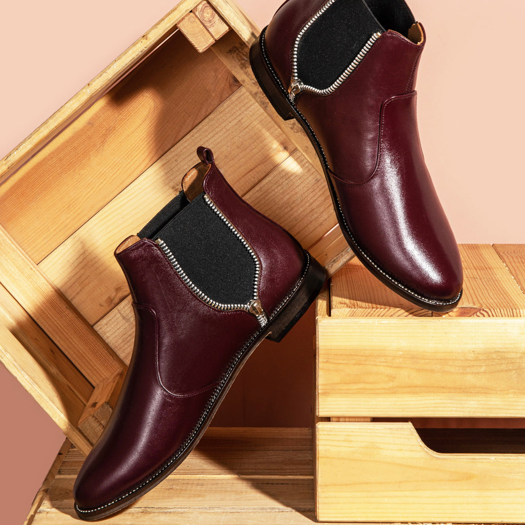 Zipper Chelsea Boots Burgundy