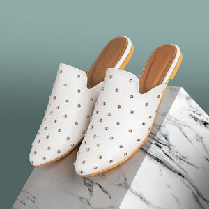 Studded Mules White