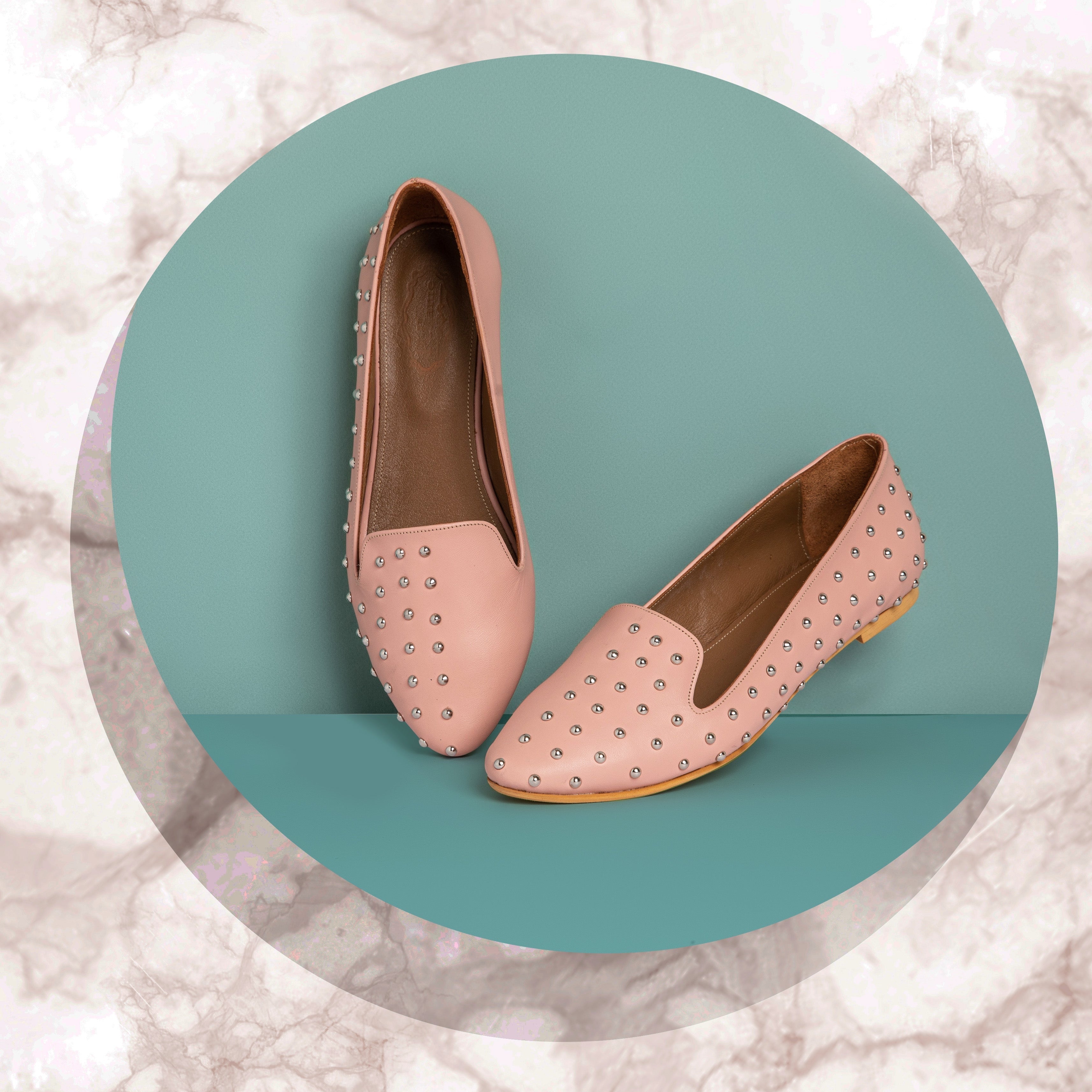 Pointed Studded Loafers Pink