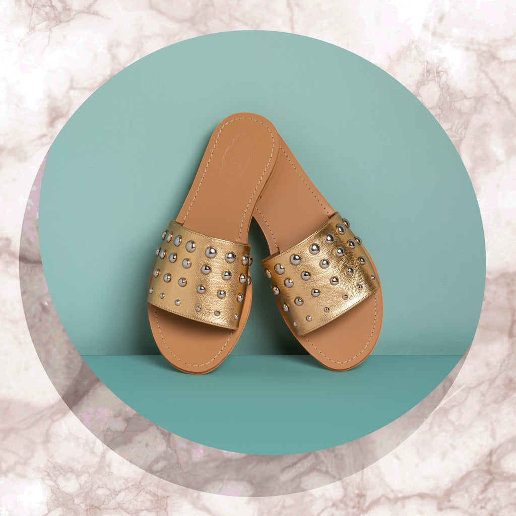 Studded Slippers Gold