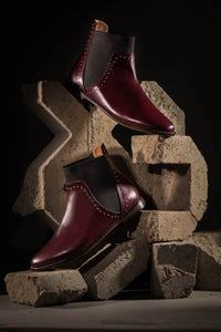 Studded Chelsea Boots Burgundy
