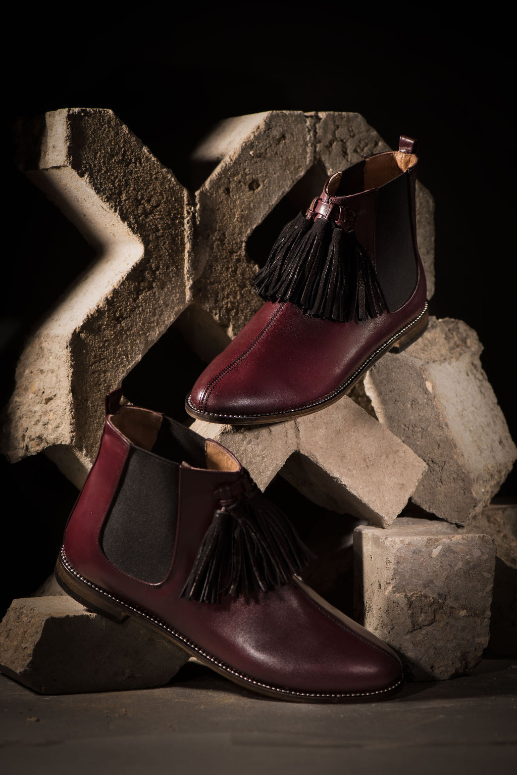 Chelsea Boots with Tassels Burgundy