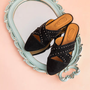 Point-Toe Mules Criss-Cross Black