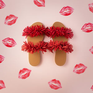 Double Strap Slippers Red & Coral