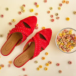Point-Toe Mules Criss-Cross Red