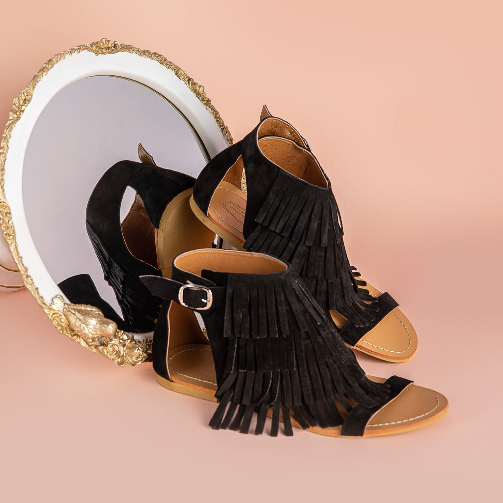 Fringed Sandals Black
