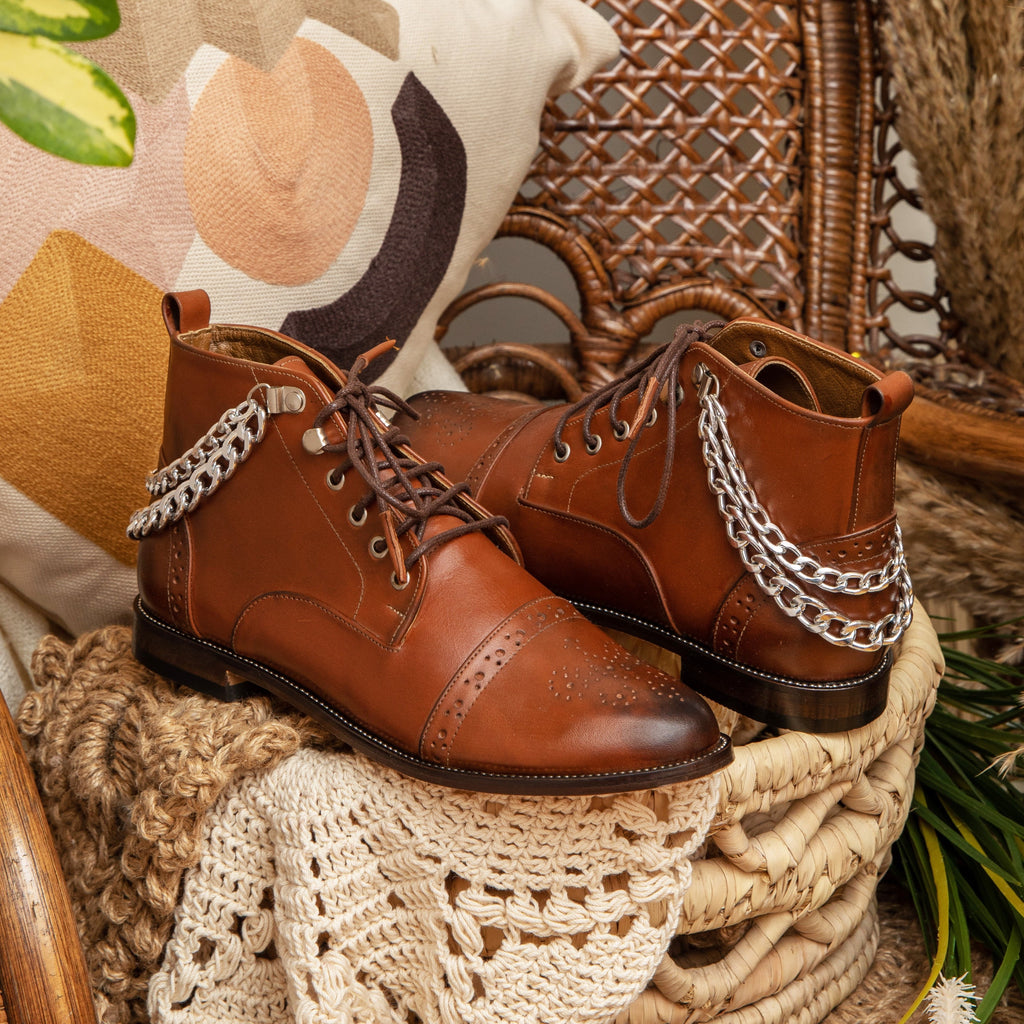 Brogue Boots with Chains Camel