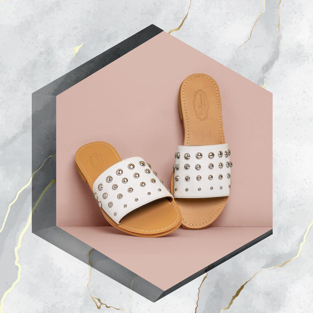 Studded Slippers White