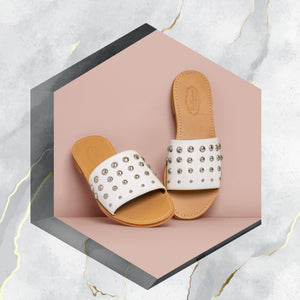 Studded Slippers White