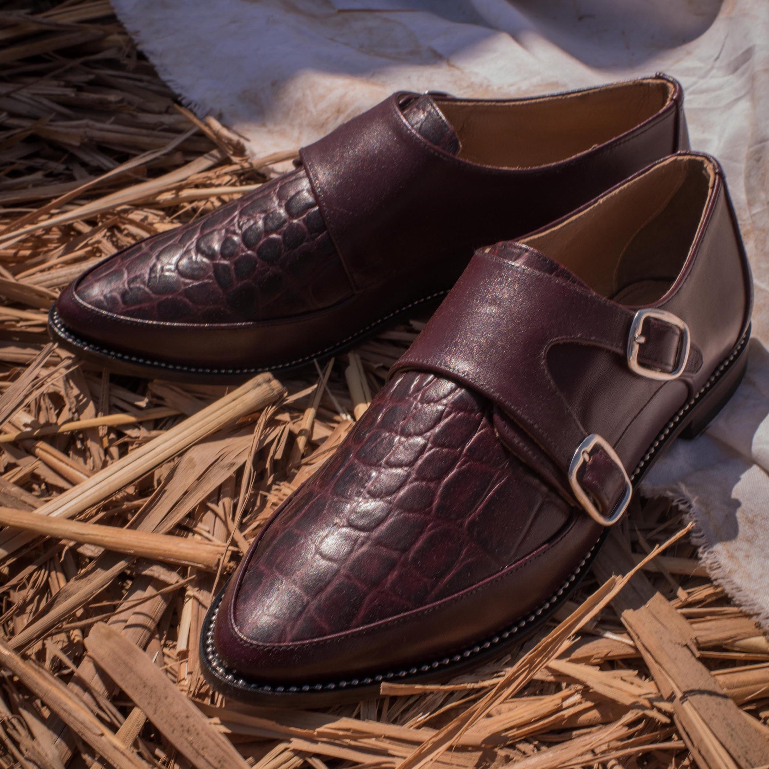 Monk Strap Crocodile Burgundy